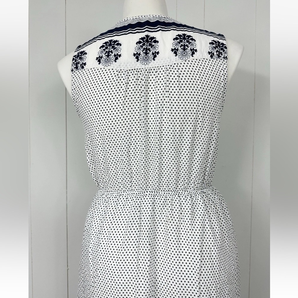 Lucky Brand Women’s Polka Dots Peasant Dress size Large L White Navy - Picture 10 of 14